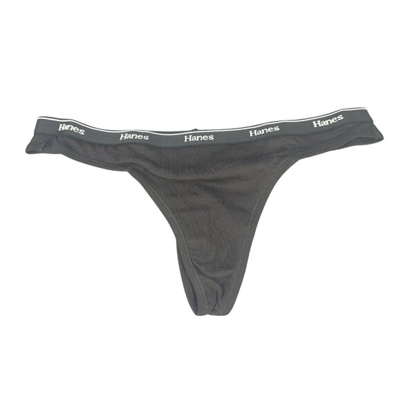 Hanes Womens Size Small 5 Panty Thong Cotton Stretch Black New Without Tags - Picture 1 of 6